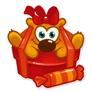 🎁 regalo, presente, fiocco, orso, caramella, carino, illustrazione telegram sticker