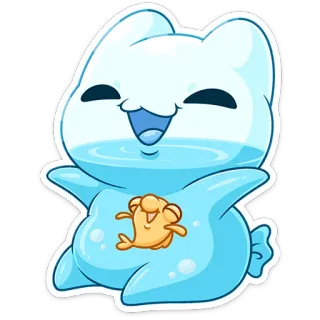 ⭐ cute, water, cat, fish, cartoon, happy telegram sticker