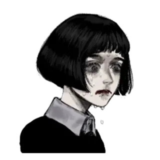 😔 triste, ragazza, piangendo, emotivo, anime, manga, illustrazione telegram sticker