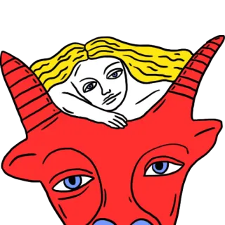 👫 бык, женщина, красный, блондинка, мультфильм, иллюстрация, наклейка telegram sticker