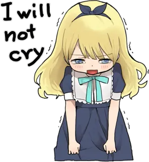 😢 I will not cry dziewczyna anime, płacząca, smutny, emocjonalny, manga, blond whatsapp sticker