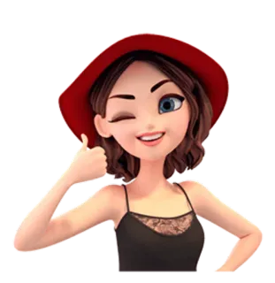 👍 wanita, gadis, topi, kedipan mata, jempol ke atas whatsapp sticker