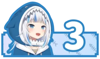 3️⃣ 3 Anime, Cartone animato, Squalo, Kawaii, Carino telegram sticker