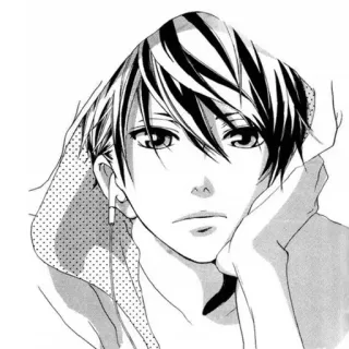 😐 anime, manga, boy, headphones, hoodie, monochrome, illustration telegram sticker