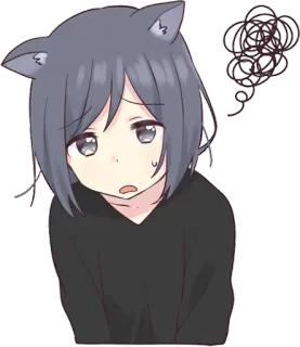 😧 anime, cat ears, confused, grey hair, sticker, emotional telegram sticker