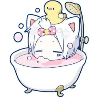 🛀 bathtub, cute, kawaii, anime, cat, duck, water, bath whatsapp sticker