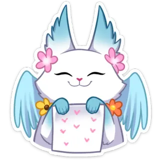 ☺️ animal, chat, mignon, ailes, fleur, dessin animé, autocollant whatsapp sticker