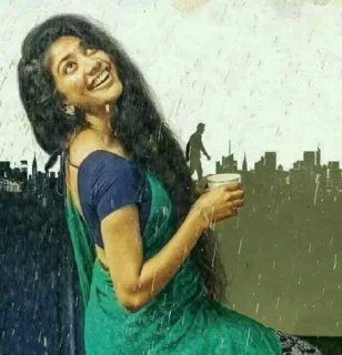 🥰 woman, rain, cityscape, coffee telegram sticker