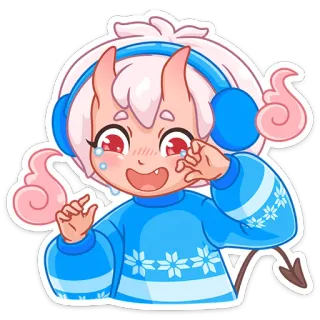 🥲 pleurs, anime, écouteurs, démon, mignon, émotionnel, autocollant whatsapp sticker