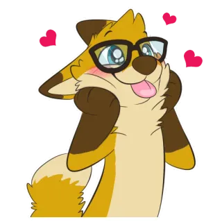 😍 furry, anthropomorphic, fox, glasses, cute, hearts, animal, cartoon telegram sticker