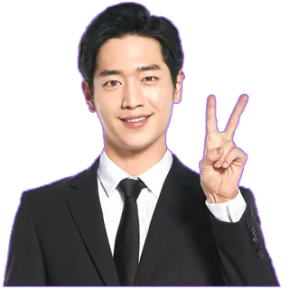 ✌️ uomo, abito, cravatta, segno di pace, gesto, ritratto, coreano whatsapp sticker