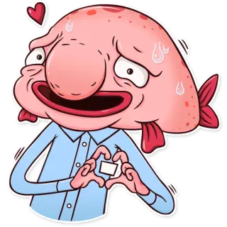 😘 Blobfish, Poisson, Coeur, Cartoon, Amour, Personnage telegram sticker