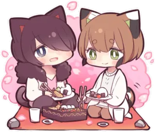 🍱 Anime, Carino, Cibo, Kawaii, Animali, Fiori di ciliegio, Picnic whatsapp sticker