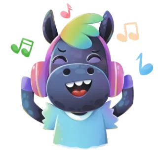 😁 животное, лошадь, радуга, музыка, наушники, цветной, мультфильм whatsapp sticker