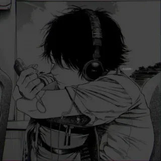 🎶 Manga, Auriculares, Anime, Arte, Triste, Monocromo telegram sticker
