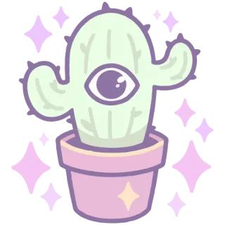 🌵 cactus, eye, plant, sparkles, kawaii, sticker, cute, pot telegram sticker