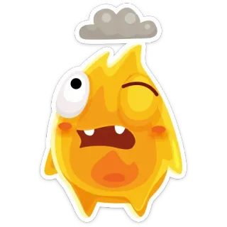 ☔️ monster, sedih, awan, imut, kuning, kartun, karakter, stiker whatsapp sticker