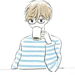 🐙 Anime, Anak laki-laki, Kacamata, Kopi, Minum telegram sticker