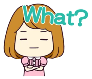 😑 What? cartoon, question, confused, expression, female, girl whatsapp sticker