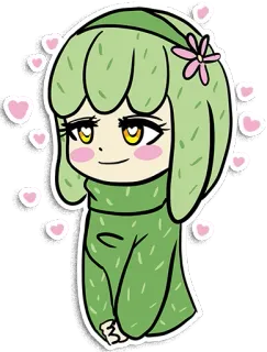 💕 lindo, chibi, estilo anime, personaje, kawaii, verde, corazones telegram sticker
