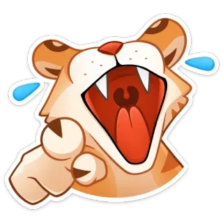 😂 tygrys, zwierzę, kreskówka, śmiejący się, wskazujący, radosny, szczęśliwy, wyraz telegram sticker