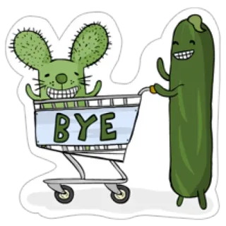 👋 BYE ratón, pepino, carrito de compras, adiós, lindo, dibujos animados telegram sticker