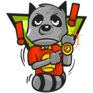 ❗️ procione, adesivo, cartone animato, tempo, orologio, punto esclamativo whatsapp sticker