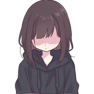 😶 anime girl, hoodie, sad, anime, cartoon, character, cute whatsapp sticker