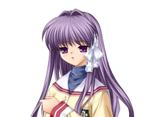😔 anime, dziewczyna, postać, fioletowe włosy, słodki telegram sticker
