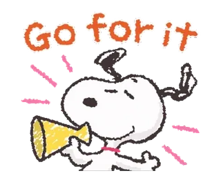 📣 Snoopy GO for it snoopy, peanuts, dessin animé, motivation, encouragement telegram sticker