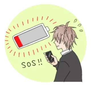 🔋 SOS!! pin, pin yếu, điện thoại, cứu trợ, giúp đỡ, lo lắng telegram sticker