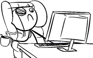 😒 tired, coffee, computer, work, cartoon telegram sticker