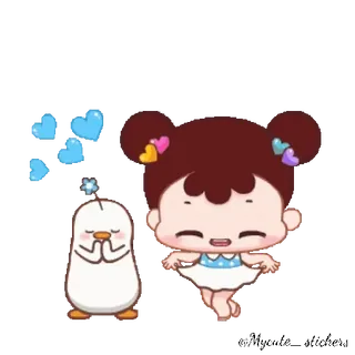 👧 卡通, 女孩, 鸭子, 可爱, 卡哇伊, 爱心, 动漫 telegram sticker