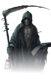 😔 Grim Reaper mort, faucheuse, faux, squelette, figure encapuchonnée, sombre, sinistre telegram sticker