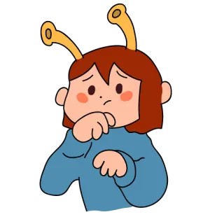 🤔 Alien, Fille, Dessin animé, Triste, Pensif/Pensive, Contrarié(e) whatsapp sticker