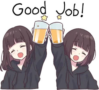 🍻 Good Job! cheers, anime, kawaii, good job, celebration telegram sticker