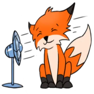 ☀️ キツネ, 扇風機, 漫画, 動物, かわいい, 冷却, オレンジ, イラスト telegram sticker