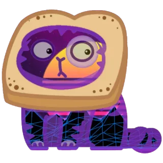 😳 стикер, кот, тост, фиолетовый, джем, мультфильм, животное whatsapp sticker