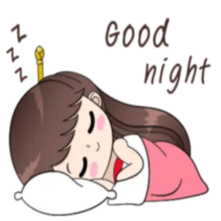 😴 good night ราตรีสวัสดิ์, การนอนหลับ, การ์ตูน, น่ารัก, ผู้หญิง, กำลังนอนหลับ telegram sticker