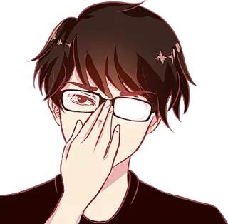 😎 Anime, Ragazzo, Occhiali, Capelli castani, Gesto della mano, Nervoso telegram sticker