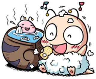 🛀 süß, kawaii, Cartoon, Figur, Bad, Schaum telegram sticker