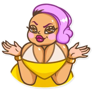 ❤ donna, cartone animato, capelli rosa, vestito giallo, adesivo whatsapp sticker