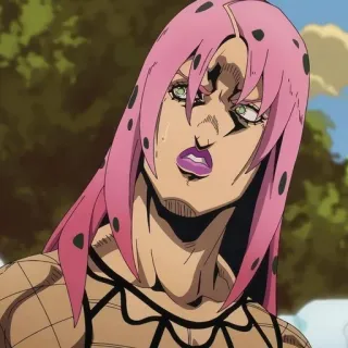 🐸 Diavolo JoJo's Bizarre Adventure Anime, pinke Haare, Bösewicht, ernst, Punkte telegram sticker