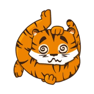 🤪 tygrys, zwierzę, kreskówka, oszołomiony, spiralne oczy, śmieszny, pomarańczowy telegram sticker