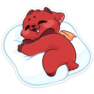 💤 smok, słodki, kawaii, śpiący, czerwony, poduszka, kreskówka, fantasy whatsapp sticker