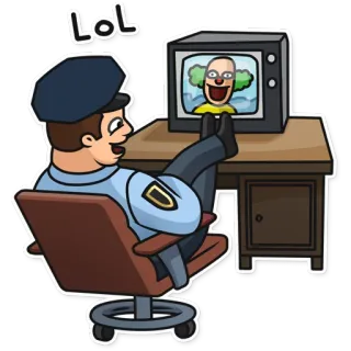 📺 LOL 警察, 笑い, テレビ, ピエロ, 机, 椅子 telegram sticker