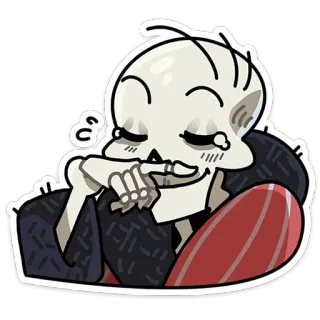 😌 skeleton, cartoon, character, cute, lying down, cheeky telegram sticker