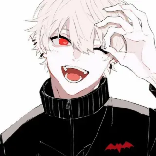 🤍 anime, character, vampire, fangs, red eyes, cute, cartoon whatsapp sticker