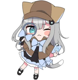 🔍 애니메이션, 치비, 고양이 소녀, 탐정, 귀여운 telegram sticker