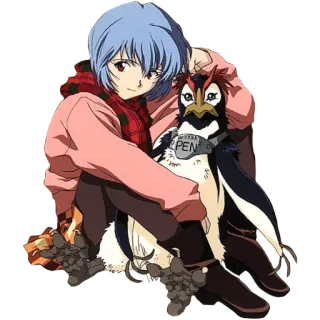 😘 Rei Ayanami Neon Genesis Evangelion PEN PEN anime, rei ayanami, penguin, neon genesis evangelion, character, animal telegram sticker